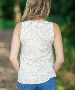 Twenty Second Tops Beige And White Animal Print Tank
