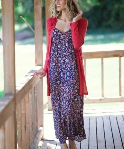 Ambiance Rust Waffle Knit Mid Length Cardigan