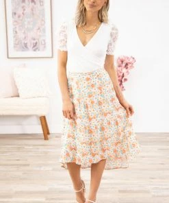 Shewin Tops White Lace Sleeve Surplice Front Bodysuit