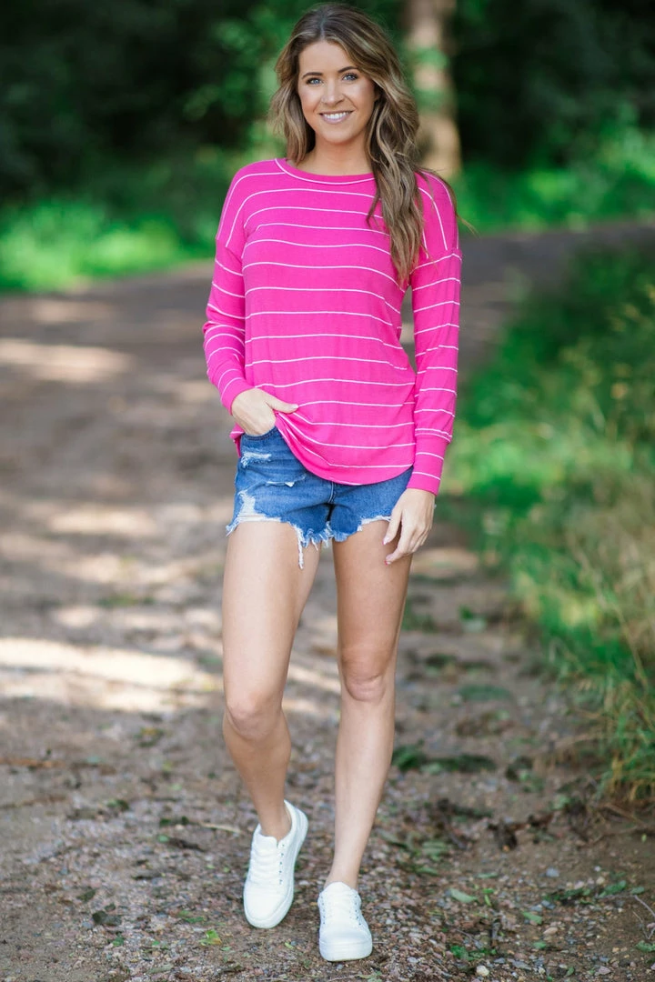 Summer 10 Hot Pink And White Stripe Long Sleeve Top Tops 4 Summer 10 Hot Pink And White Stripe Long Sleeve Top Tops