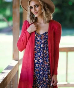 Ambiance Rust Waffle Knit Mid Length Cardigan