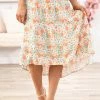 Supreme Fashion Peach And Turquoise Floral Print Skirt Bottoms