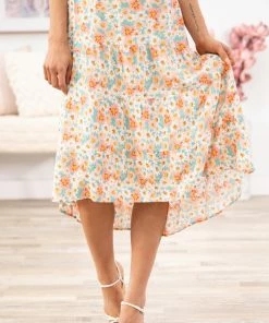 Supreme Fashion Peach And Turquoise Floral Print Skirt Bottoms