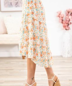 Supreme Fashion Peach And Turquoise Floral Print Skirt Bottoms