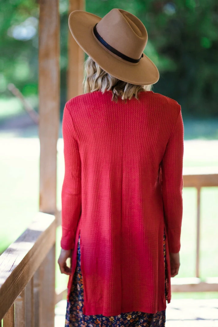 Ambiance Rust Waffle Knit Mid Length Cardigan 5 Ambiance Rust Waffle Knit Mid Length Cardigan