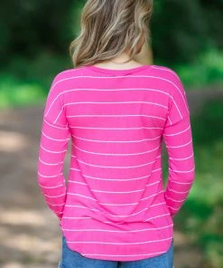 Summer 10 Hot Pink And White Stripe Long Sleeve Top Tops 7 Summer 10 Hot Pink And White Stripe Long Sleeve Top Tops