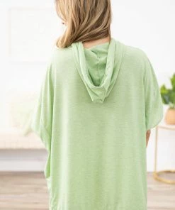Blumin Apparel Tops Mint Drop Shoulder Hooded Top With Slide Slit