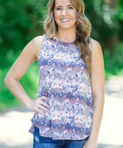 Emerald Tops Navy And Grey Ombre Animal Print Tank