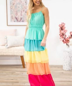 Flying Tomato Turquoise Multicolor Colorblock Maxi Dress Dresses