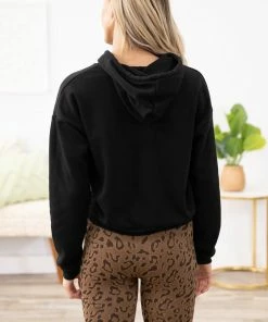 Heart & Hips Tops Black Drop Shoulder Hoodie