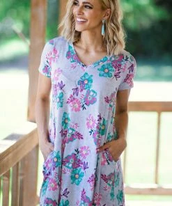 Sew In Love Dresses Light Grey Multicolor Floral Print Dress