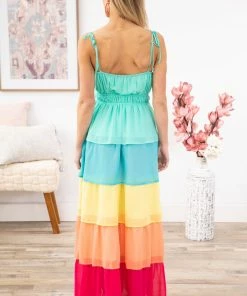 Flying Tomato Turquoise Multicolor Colorblock Maxi Dress Dresses