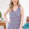 Lovely Melody Blue Striped Tank With Pocket TANK TOPS 2 Lovely Melody Blue Striped Tank With Pocket TANK TOPS