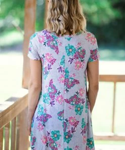 Sew In Love Dresses Light Grey Multicolor Floral Print Dress