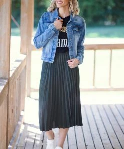 Ee:some Olive Accordion Pleat Midi Skirt Bottoms