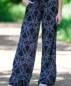 Blue Planet Bottoms Black And Grey Floral Print Pull On Pants