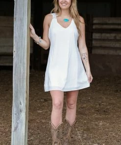 Dress Day Dresses White Criss-Cross Lace Back Detail Dress