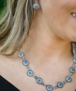 H&D Accessories Silver And Turquoise Earring And Necklace Set