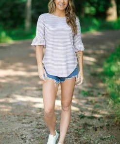 Hailey And Co Tops Mauve And White Stripe Crochet Shoulder Top 7 Hailey And Co Tops Mauve And White Stripe Crochet Shoulder Top