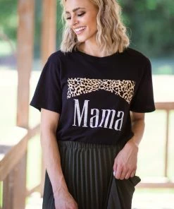 Zutter Black And Animal Print Mama Graphic Tee SHORT SLEEVES