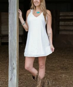 Dress Day Dresses White Criss-Cross Lace Back Detail Dress