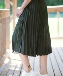 Ee:some Olive Accordion Pleat Midi Skirt Bottoms
