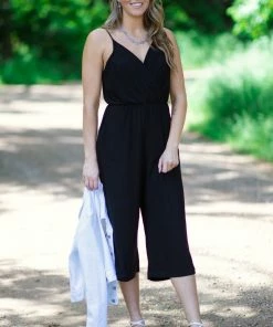 Gilli Dresses Black Surplice Front Cropped Jumpsuit