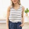 Staccato Tops Ivory And Navy Textured Stripe Tank