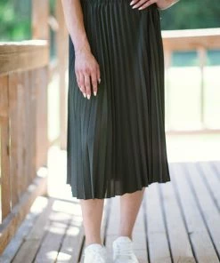 Ee:some Olive Accordion Pleat Midi Skirt Bottoms