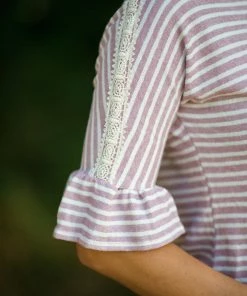 Hailey And Co Tops Mauve And White Stripe Crochet Shoulder Top 8 Hailey And Co Tops Mauve And White Stripe Crochet Shoulder Top