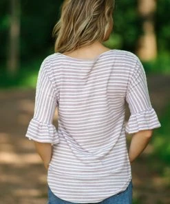 Hailey And Co Tops Mauve And White Stripe Crochet Shoulder Top 9 Hailey And Co Tops Mauve And White Stripe Crochet Shoulder Top