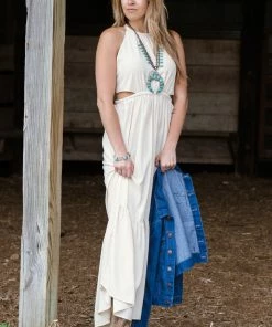 Beeson River Dresses Beige Maxi Dress With Side Cutouts