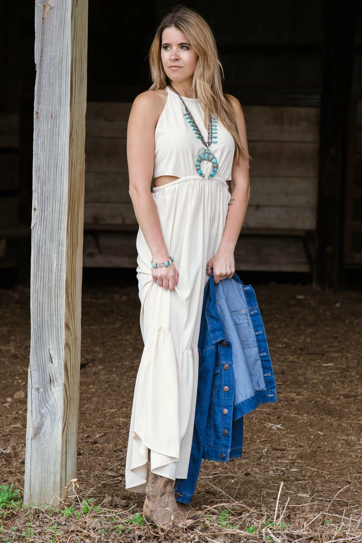 Beeson River Dresses Beige Maxi Dress With Side Cutouts 4 Beeson River Dresses Beige Maxi Dress With Side Cutouts