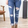 Rewash Bottoms Dark Wash Distressed Fray Hem Jeans
