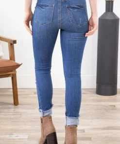 Rewash Bottoms Dark Wash Distressed Fray Hem Jeans