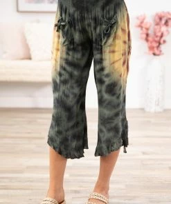 TOUCH USA Bottoms Olive Multicolor Tie Dye Pull On Pants
