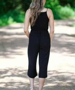 Gilli Dresses Black Surplice Front Cropped Jumpsuit