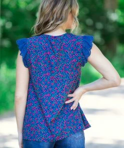 Staccato Navy Cherry Print Top With Crochet Ruffle Trim 7 Staccato Navy Cherry Print Top With Crochet Ruffle Trim