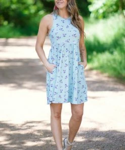 EC Collection Sage Floral Elastic Waist Ribbed Dress