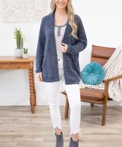 Staccato Slate Blue Heathered Dolman Sleeve Cardigan