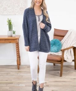 Staccato Slate Blue Heathered Dolman Sleeve Cardigan