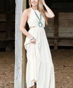 Beeson River Dresses Beige Maxi Dress With Side Cutouts
