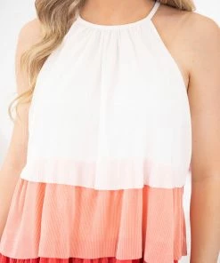 Hailey And Co Coral And Salmon Colorblock Tiered Tank