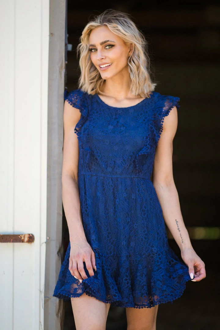 Kori America Slate Blue Lace Flutter Sleeve Dress Dresses 4 Kori America Slate Blue Lace Flutter Sleeve Dress Dresses