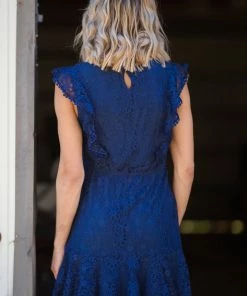 Kori America Slate Blue Lace Flutter Sleeve Dress Dresses 7 Kori America Slate Blue Lace Flutter Sleeve Dress Dresses