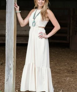 Beeson River Dresses Beige Maxi Dress With Side Cutouts 8 Beeson River Dresses Beige Maxi Dress With Side Cutouts