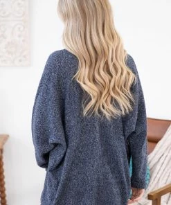 Staccato Slate Blue Heathered Dolman Sleeve Cardigan