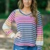 Andree By Unit Charcoal Multicolor Stripe V-Neck Top Tops
