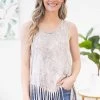BLUE BUTTERCUP Grey Mineral Wash Fringe Tank Top TANK TOPS