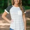 Hailey And Co Light Grey And Black Stripe Raglan Top